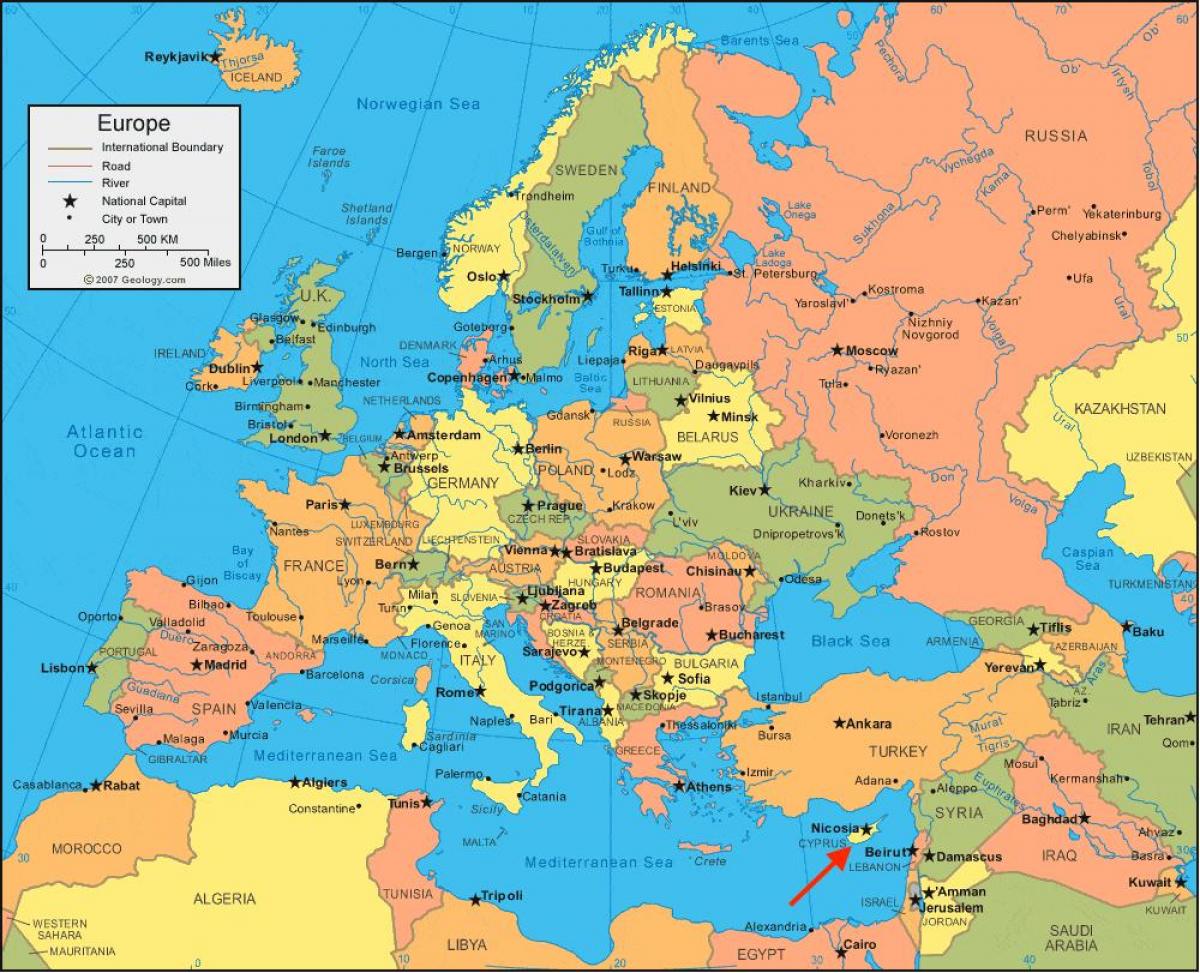 Posizione di Cipro sulla mappa dell'Europa meridionale