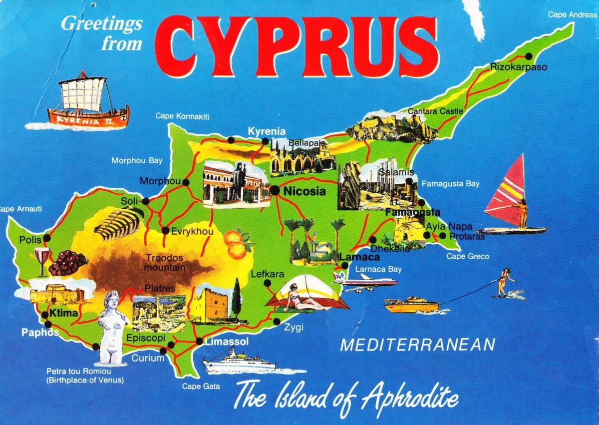 Mappa delle attrazioni turistiche di Cipro