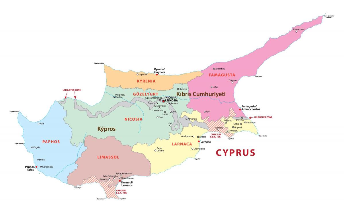 Mappa delle aree di Cipro