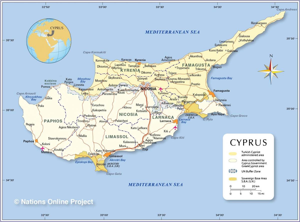 Mappa delle linee ferroviarie di Cipro